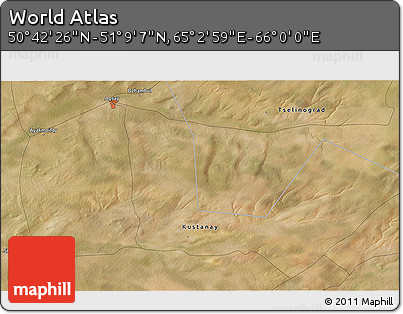 Satellite 3D Map of the Area around 50° 55' 47" N, 65° 31' 30" E