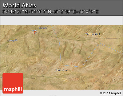 Satellite 3D Map of the Area around 50° 55' 47" N, 65° 31' 30" E