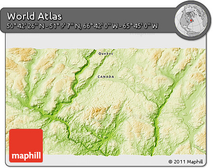 Physical 3D Map of the Area around 50° 55' 47" N, 66° 13' 29" W