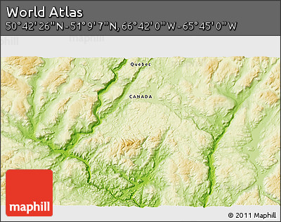 Physical 3D Map of the Area around 50° 55' 47" N, 66° 13' 29" W