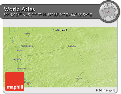 Physical 3D Map of the Area around 50° 55' 47" N, 68° 4' 29" E