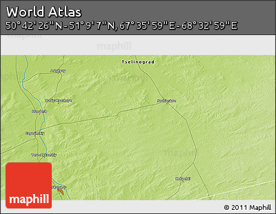 Physical 3D Map of the Area around 50° 55' 47" N, 68° 4' 29" E