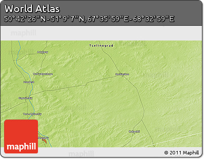Physical 3D Map of the Area around 50° 55' 47" N, 68° 4' 29" E