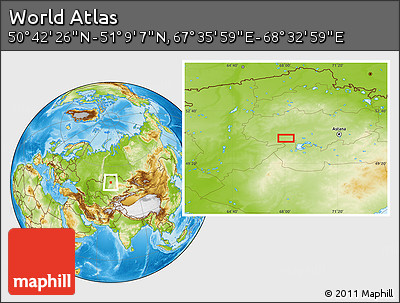 Physical Location Map of the Area around 50° 55' 47" N, 68° 4' 29" E