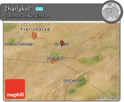 Satellite 3D Map of Zharlykol'