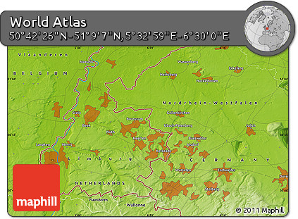 Physical Map of the Area around 50° 55' 47" N, 6° 1' 30" E