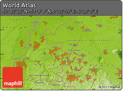 Physical Map of the Area around 50° 55' 47" N, 6° 1' 30" E