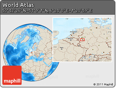Shaded Relief Location Map of the Area around 50° 55' 47" N, 6° 52' 30" E