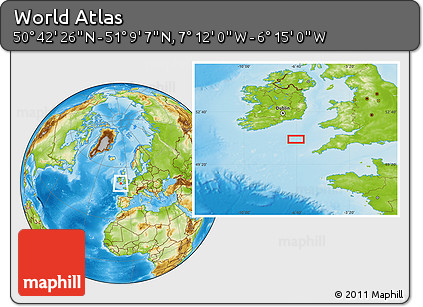 Physical Location Map of the Area around 50° 55' 47" N, 6° 43' 29" W