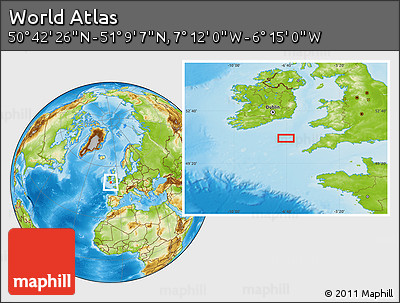 Physical Location Map of the Area around 50° 55' 47" N, 6° 43' 29" W