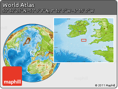 Physical Location Map of the Area around 50° 55' 47" N, 6° 43' 29" W