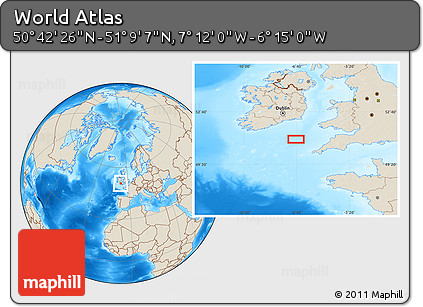 Shaded Relief Location Map of the Area around 50° 55' 47" N, 6° 43' 29" W