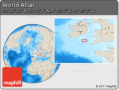 Shaded Relief Location Map of the Area around 50° 55' 47" N, 6° 43' 29" W