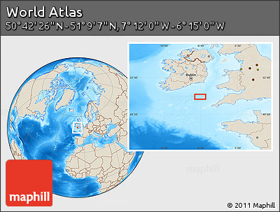 Shaded Relief Location Map of the Area around 50° 55' 47" N, 6° 43' 29" W