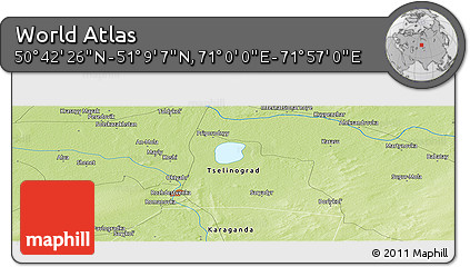 Physical Panoramic Map of the Area around 50° 55' 47" N, 71° 28' 29" E