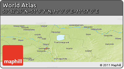 Physical Panoramic Map of the Area around 50° 55' 47" N, 71° 28' 29" E