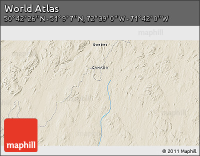 Shaded Relief 3D Map of the Area around 50° 55' 47" N, 72° 10' 30" W