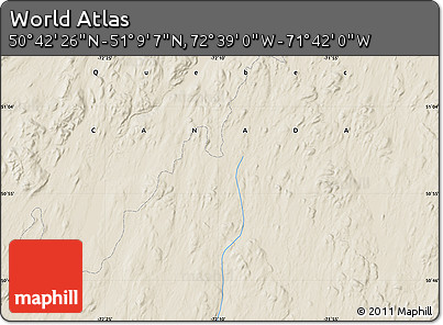 Shaded Relief Map of the Area around 50° 55' 47" N, 72° 10' 30" W
