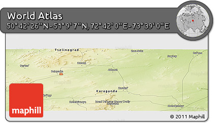 Physical Panoramic Map of the Area around 50° 55' 47" N, 73° 10' 30" E