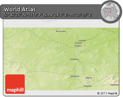 Physical 3D Map of the Area around 50° 55' 47" N, 74° 52' 30" E