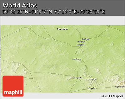 Physical 3D Map of the Area around 50° 55' 47" N, 74° 52' 30" E