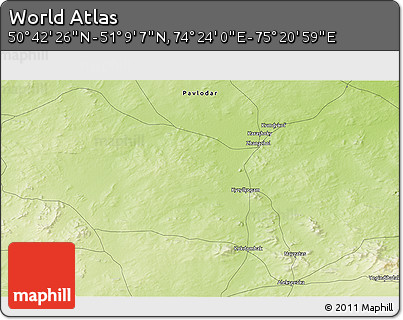 Physical 3D Map of the Area around 50° 55' 47" N, 74° 52' 30" E