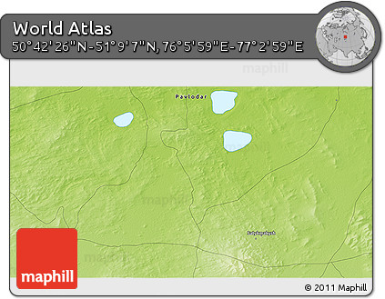 Physical 3D Map of the Area around 50° 55' 47" N, 76° 34' 29" E