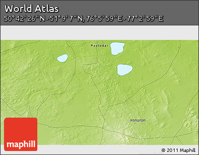 Physical 3D Map of the Area around 50° 55' 47" N, 76° 34' 29" E