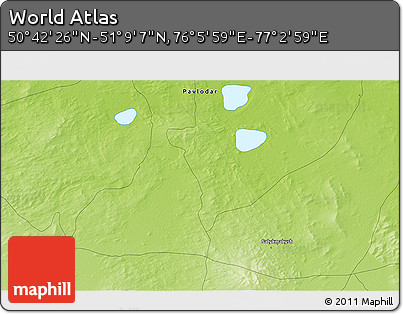 Physical 3D Map of the Area around 50° 55' 47" N, 76° 34' 29" E