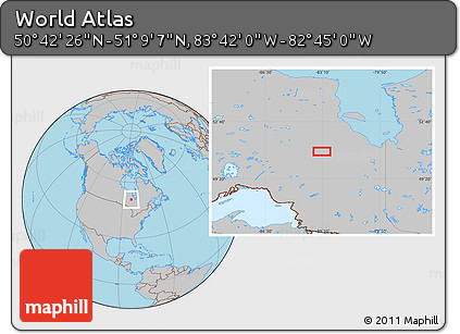 Gray Location Map of the Area around 50° 55' 47" N, 83° 13' 29" W
