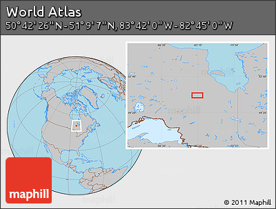Gray Location Map of the Area around 50° 55' 47" N, 83° 13' 29" W