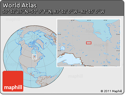Gray Location Map of the Area around 50° 55' 47" N, 83° 13' 29" W