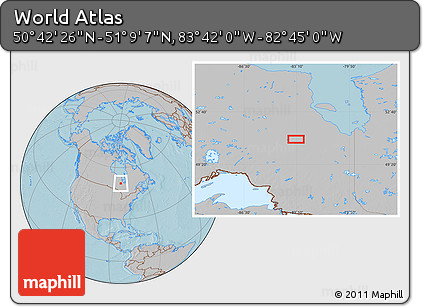 Gray Location Map of the Area around 50° 55' 47" N, 83° 13' 29" W, hill shading