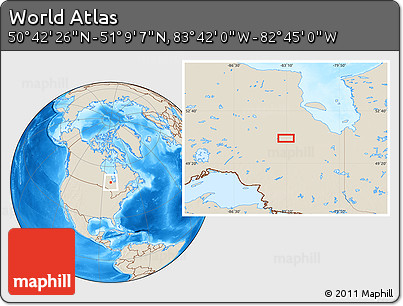 Shaded Relief Location Map of the Area around 50° 55' 47" N, 83° 13' 29" W