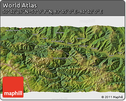 Satellite 3D Map of the Area around 50° 55' 47" N, 84° 13' 29" E
