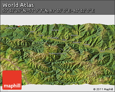 Satellite 3D Map of the Area around 50° 55' 47" N, 84° 13' 29" E