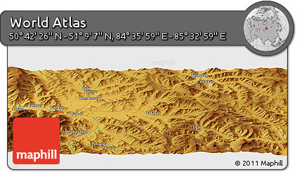 Physical Panoramic Map of the Area around 50° 55' 47" N, 85° 4' 29" E