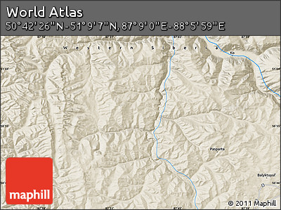 Shaded Relief Map of the Area around 50° 55' 47" N, 87° 37' 30" E