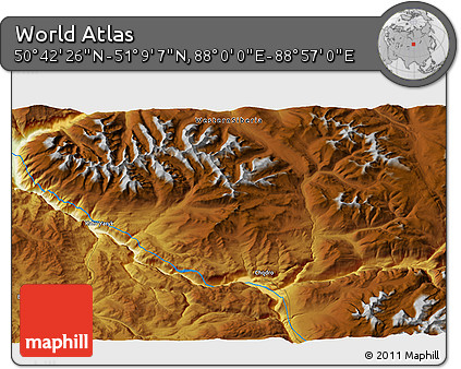 Physical 3D Map of the Area around 50° 55' 47" N, 88° 28' 29" E