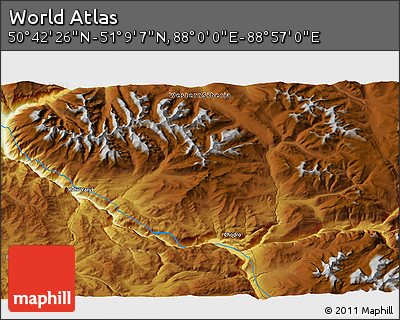 Physical 3D Map of the Area around 50° 55' 47" N, 88° 28' 29" E