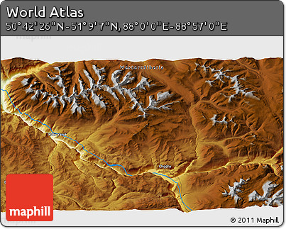 Physical 3D Map of the Area around 50° 55' 47" N, 88° 28' 29" E
