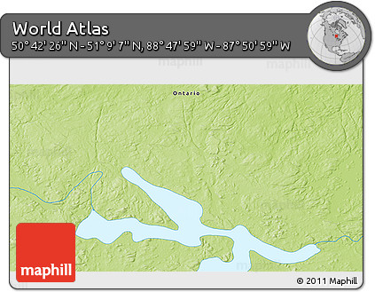 Physical 3D Map of the Area around 50° 55' 47" N, 88° 19' 29" W