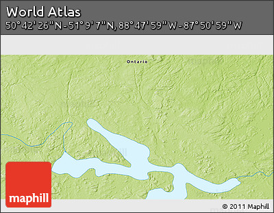 Physical 3D Map of the Area around 50° 55' 47" N, 88° 19' 29" W