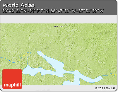 Physical 3D Map of the Area around 50° 55' 47" N, 88° 19' 29" W