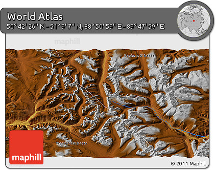 Physical 3D Map of the Area around 50° 55' 47" N, 89° 19' 29" E