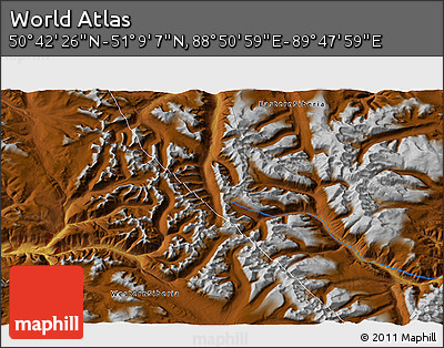 Physical 3D Map of the Area around 50° 55' 47" N, 89° 19' 29" E