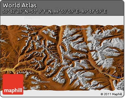 Physical 3D Map of the Area around 50° 55' 47" N, 89° 19' 29" E