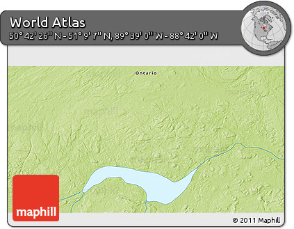 Physical 3D Map of the Area around 50° 55' 47" N, 89° 10' 30" W
