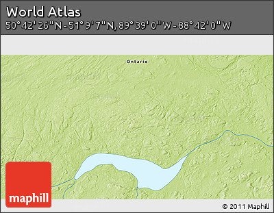 Physical 3D Map of the Area around 50° 55' 47" N, 89° 10' 30" W