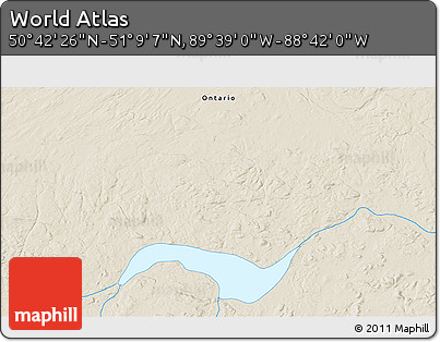 Shaded Relief 3D Map of the Area around 50° 55' 47" N, 89° 10' 30" W